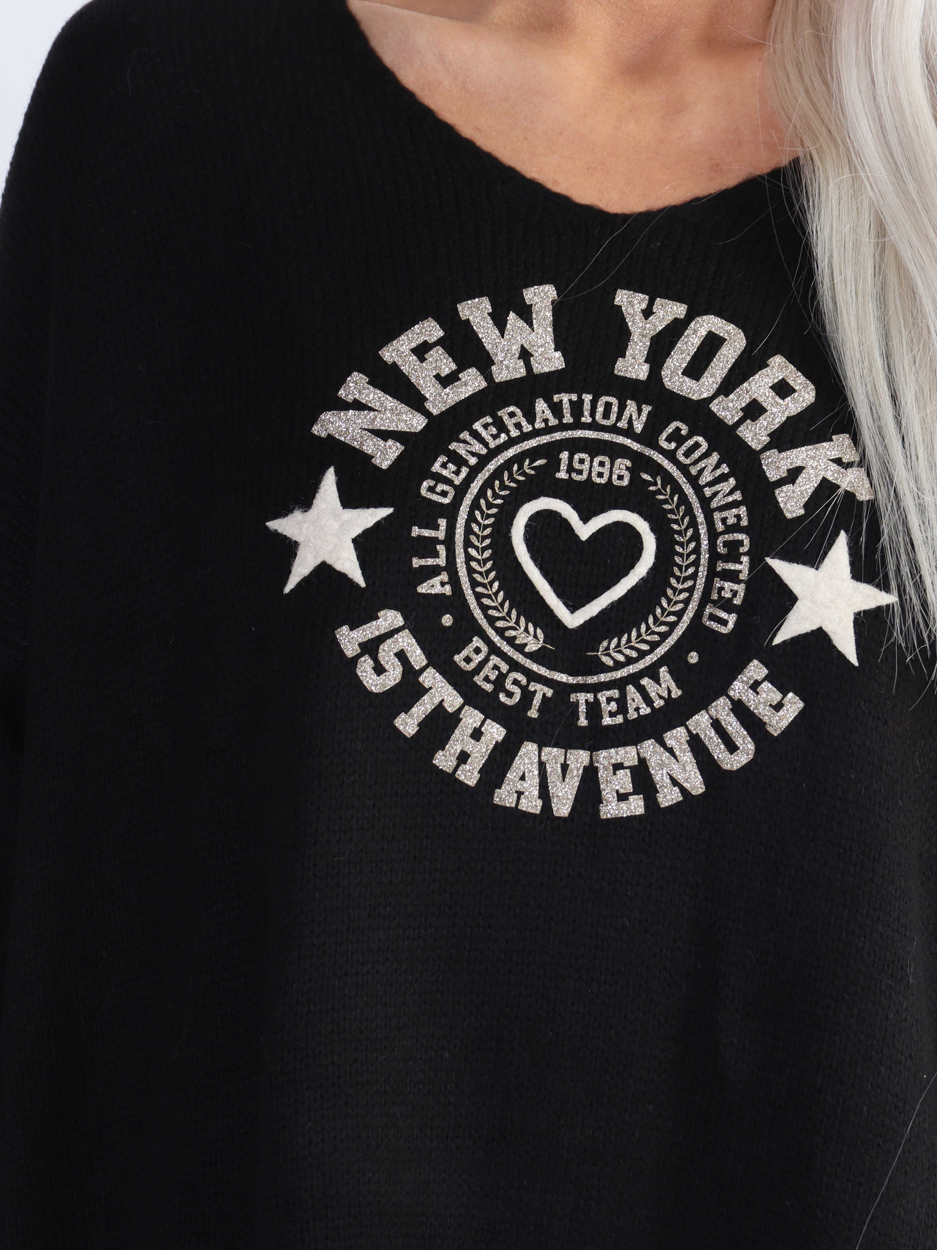 Achilla - Plus size strikbluse med guld print foran